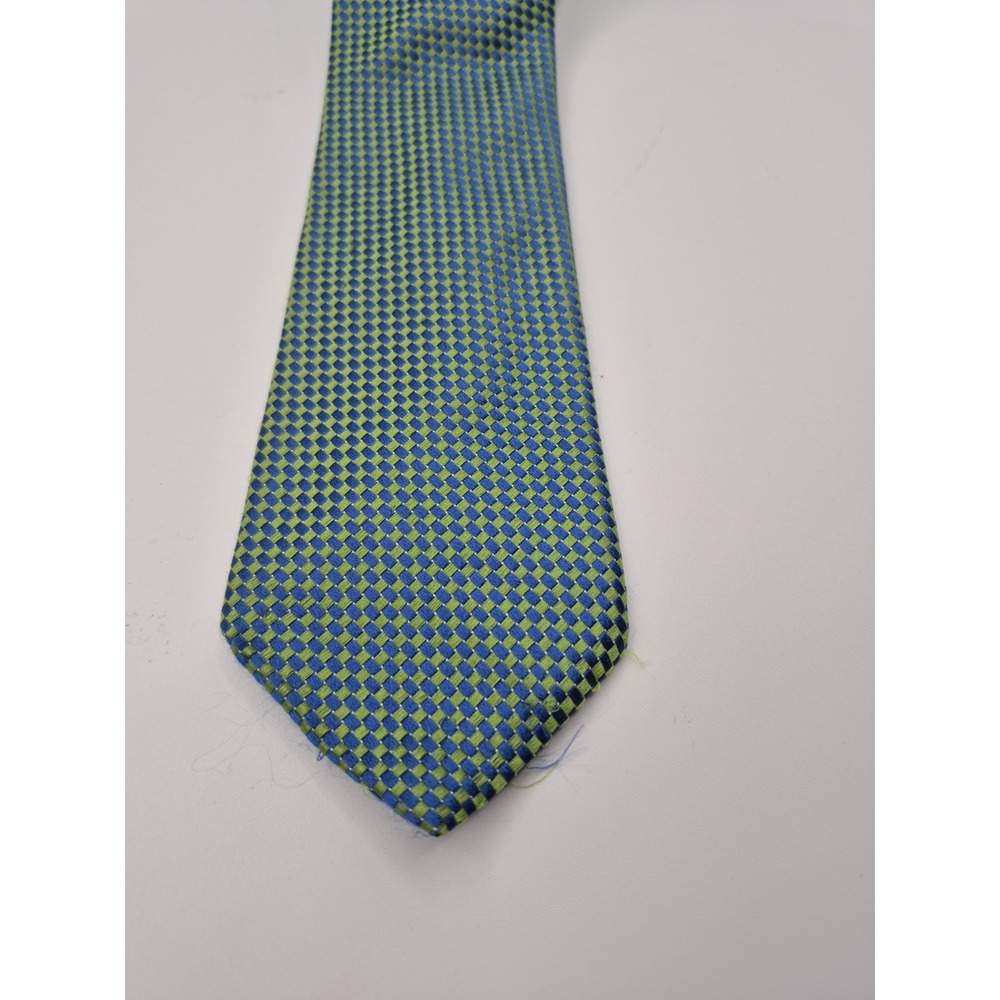 IKE BEHAR 100% SILK MEN'S TIE GREEN/BLUE GEOMETRIC - Picture 2 of 4